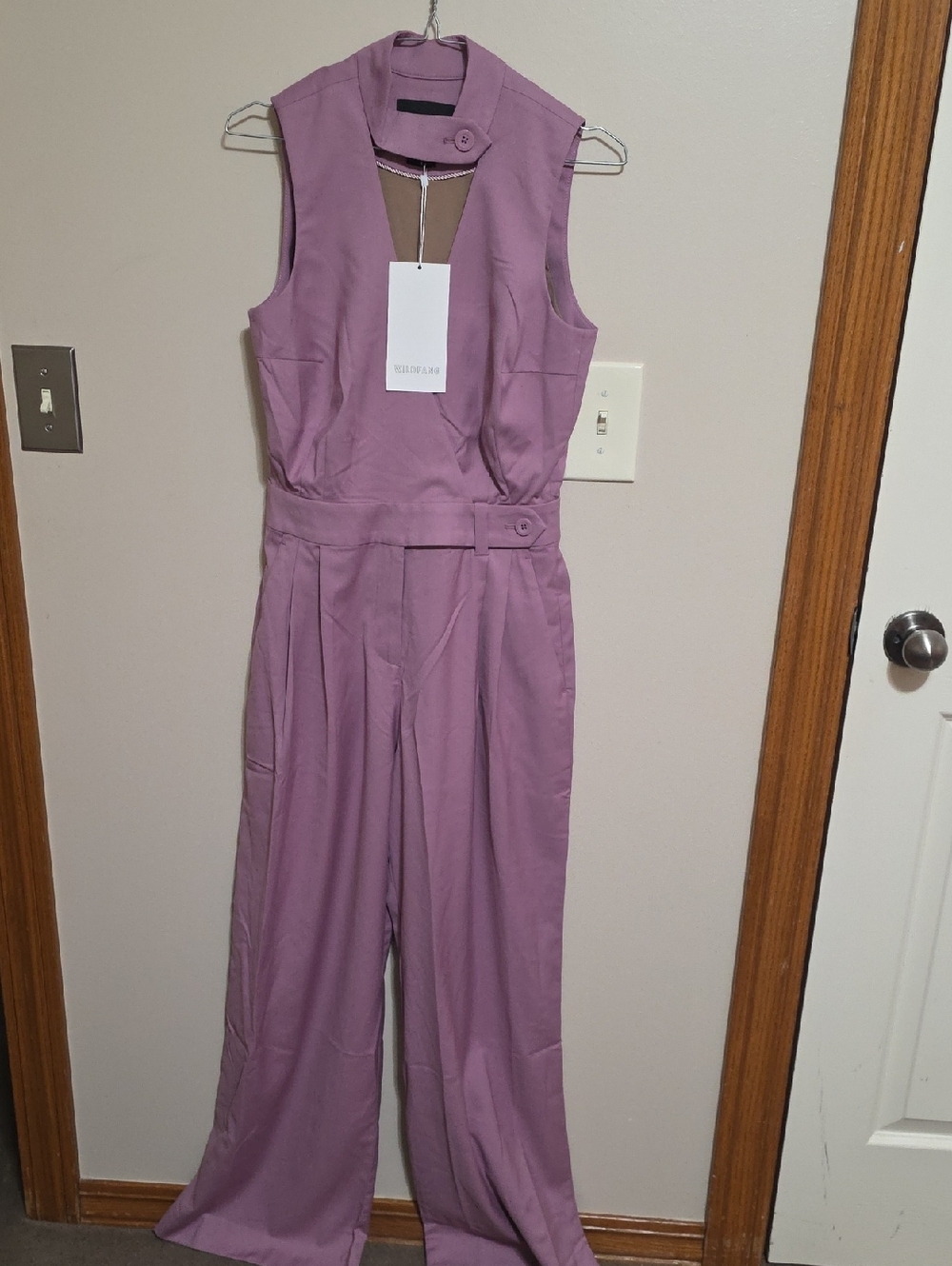 Wildfang Sleeveless Mauve Jumpsuit with High Neck